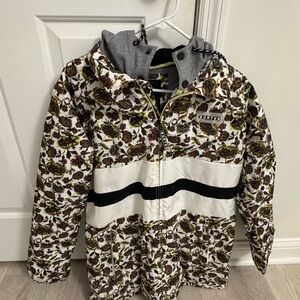 Burton Ski Snow Jacket White and Brown Camouflage Insulated